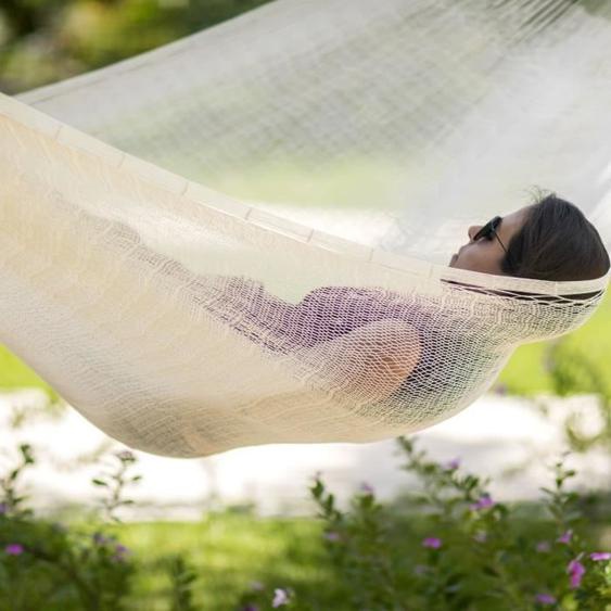 MacaMex Hamac mexicain en filet - Double Natur Plus Edition nature - beige Coton pour 2 personnes Taille moyen min. 200 cm x 200 c