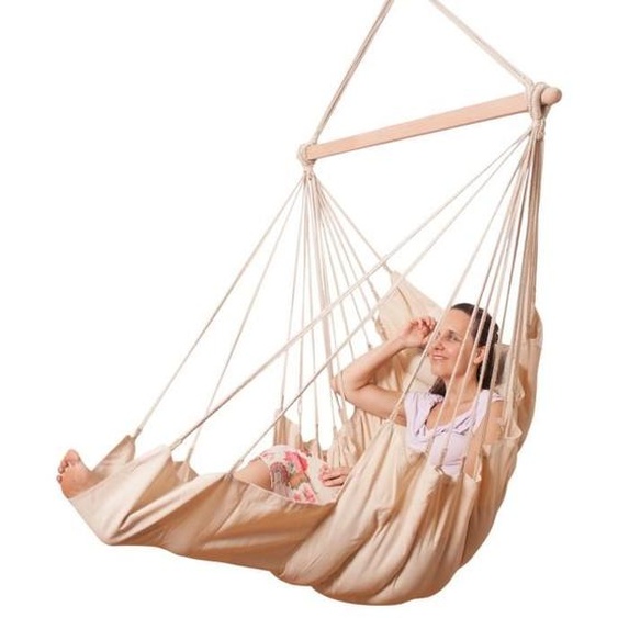 MacaMex SoftChair Creme - uni naturel blanc rembourré fauteuil suspendu certifié FSC résistant aux intempéries avec repose-pieds