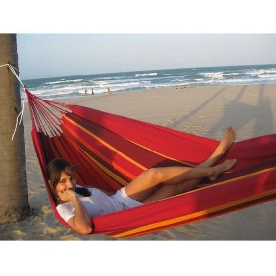 MacaMex Vida del sol - Hamac double rouge Coton pour 2 personnes Taille grand 240 x 160 cm  max 160 kg Coton