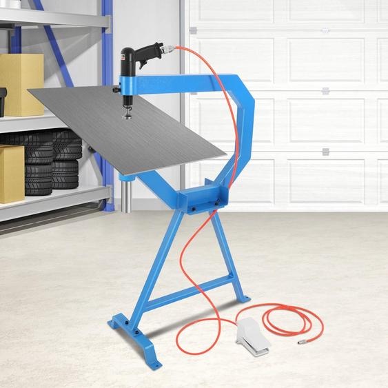 Machine à former la tôle fine - Marteau à planer pneumatique (Planishing Hammer) - Avec pédale - Avec support - Pour le formage de la tôle - Bleu