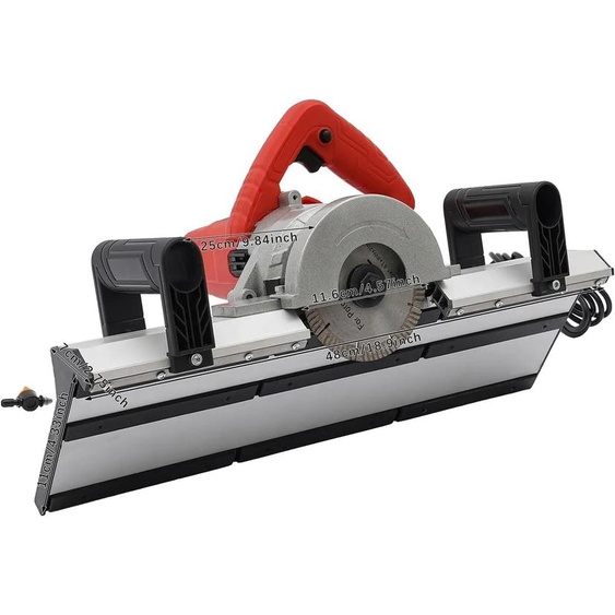 Machine à fraiser pour carrelage, structure en acier, dimensions : 28 cm x 20 cm x 15 cm, angle de la lame : 43 degrés, puissance : 1200W, diamètre de la lame : 180 mm