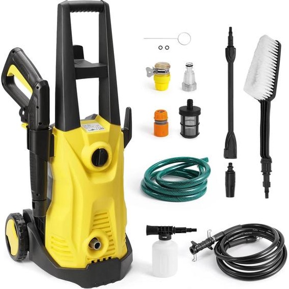 Machine à laver les voitures à haute pression, 120 bars, puissance de 1 500 W, jaune, électrique avec cordon dalimentation