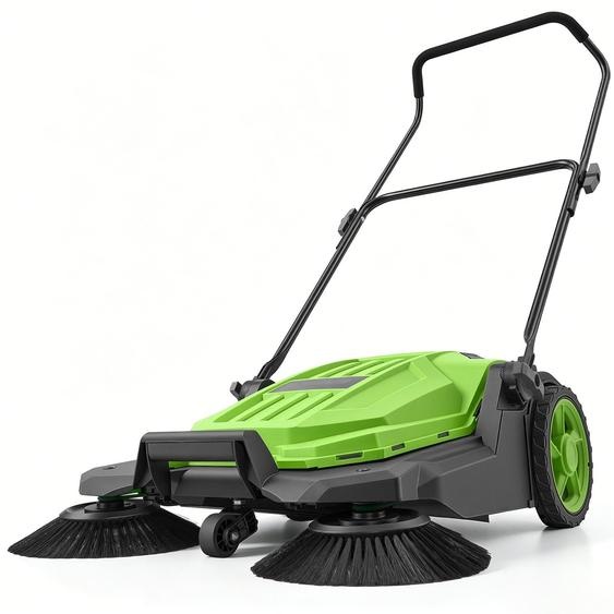 Machine de nettoyage manuel - Largeur de travail : 65 cm - Réservoir de ramassage : 18,9 litres - Poignée télescopique réglable - Idéale pour les cours, les allées, les terrasses, les garages - Couleur : vert