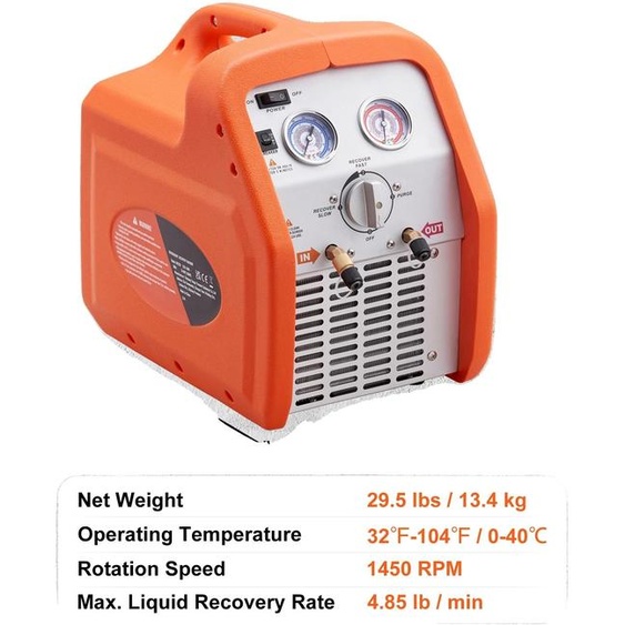 Machine de récupération de fluide frigorigène, haute performance, compacte et portable, 3-4 CV, couleur orange