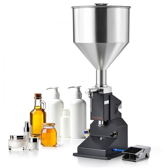 Machine de remplissage - Manuel 5-50ml - Machine de remplissage de liquide en acier inoxydable 304 - Convient pour les aliments - Compatible avec le silicone PTFE - Compresseur dair de 500 W - Pour le remplissage de miel, dhuile, dessence