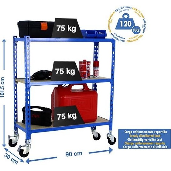 MADERCLICK MOBILE 3/300 900 BLEU/MADEIRA prateleira métallique