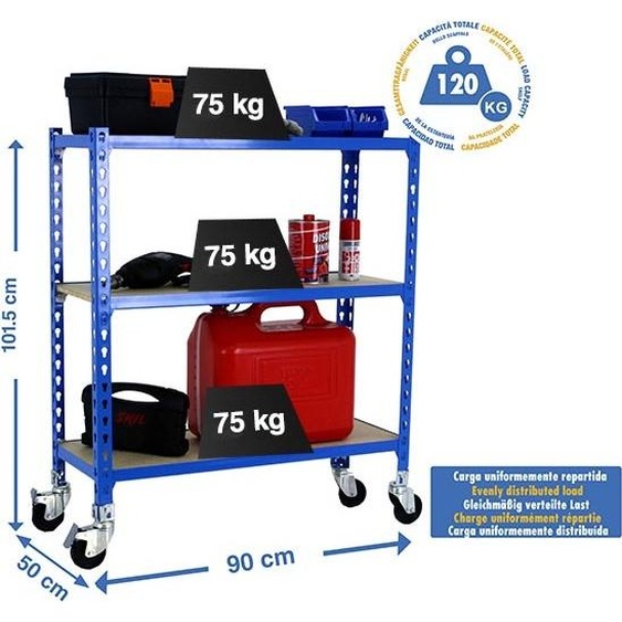 MADERCLICK MOBILE 3/500 900 BLEU/MADEIRA prateleira métallique