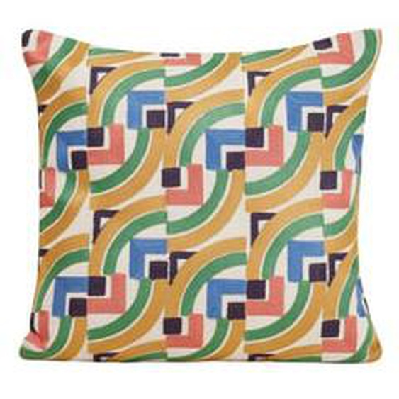 MADURA - Housse de coussin Iakobo  en Coton rebrodé dun motif graphique Vert