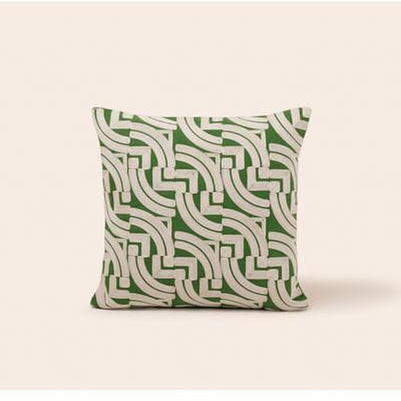 MADURA - Housse de coussin Iakobo  en Coton rebrodé dun motif graphique Vert