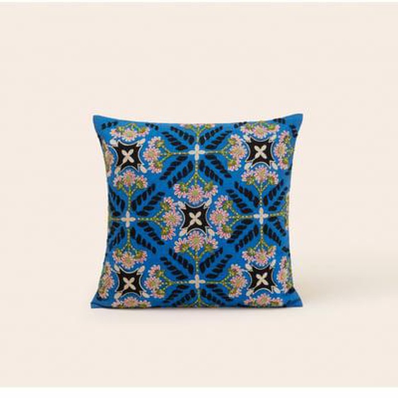 MADURA - Housse de coussin Najoua  en Coton rebrodé dune broderie florale Bleu
