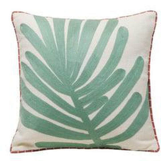 MADURA - Housse de coussin Tropi  en Feuille de palmier brodée Vert 40x40 cm - C1