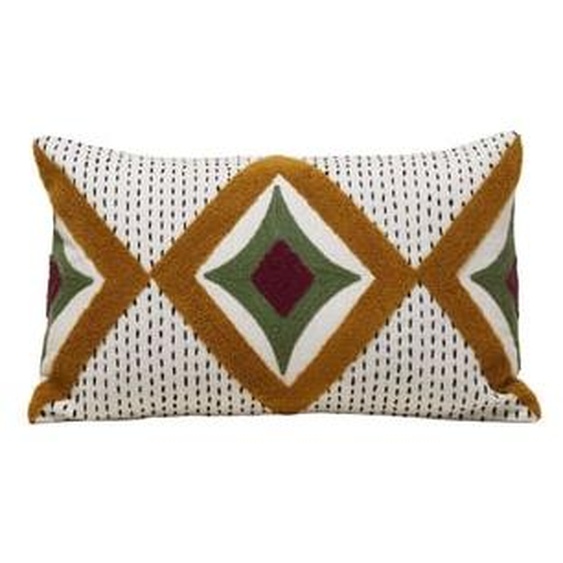 MADURA - Housse de coussin Zayi  en Coton rebrodé de point de bouclette et de chainette Multicolore