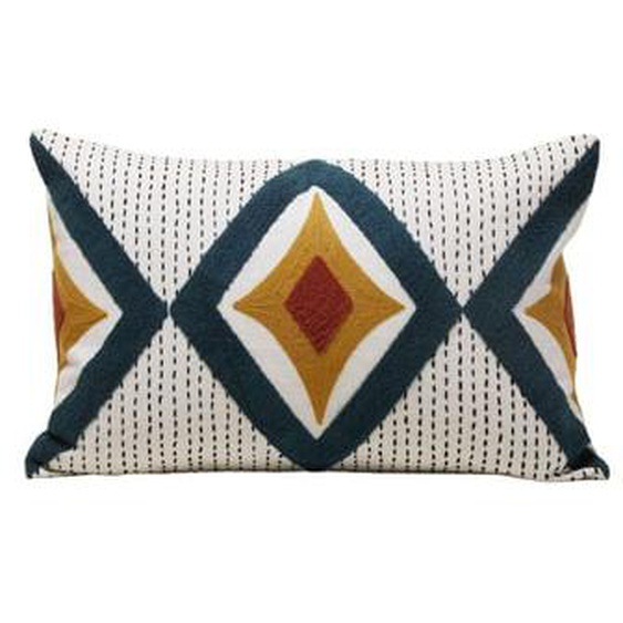 MADURA - Housse de coussin Zayi  en Coton rebrodé de point de bouclette et de chainette Multicolore