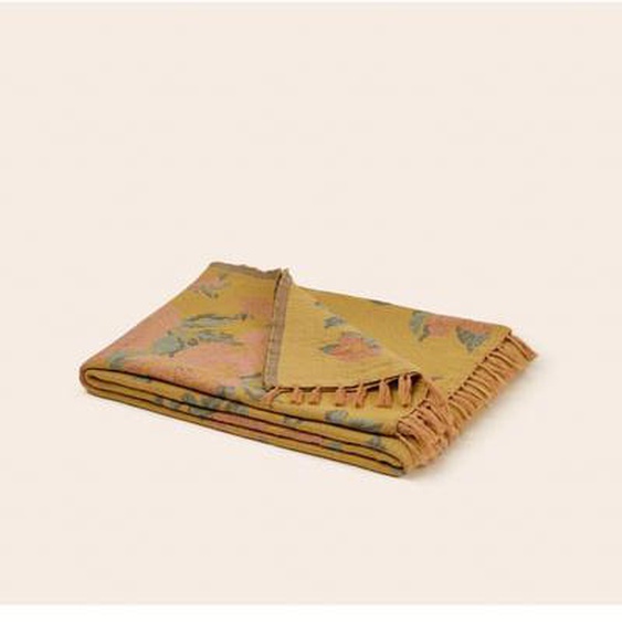 MADURA - Plaid Florentina  en Jacquard de roses anciennes Jaune
