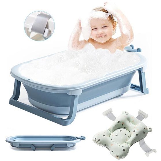 Magicfox - Baignoire Bébé Couronne Pliante pour 0-6 ans bébé avec Tapis de Bain Détachable - 36L/Bouchon de Vidange/TPE Coussin Antidérapant
