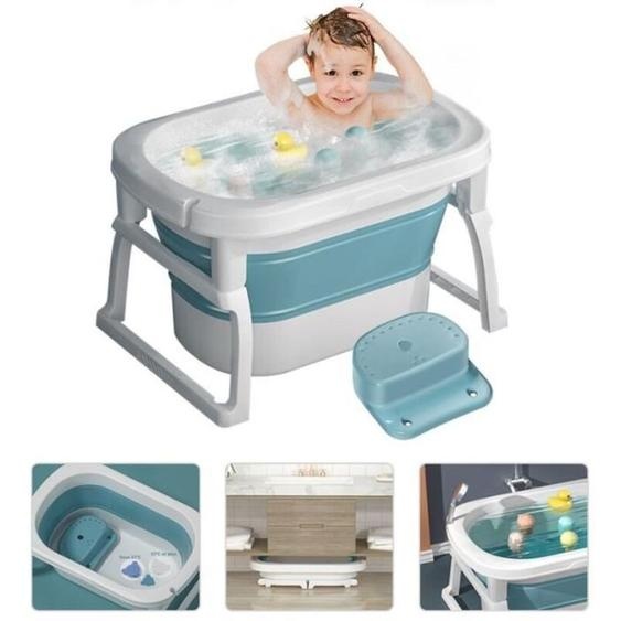Magicfox - Baignoire bébé Pliable pour 24 mois-10 ans Enfants avec Siège de bain, Portable Baignoire avec Température Bouchon de vidange Bleu