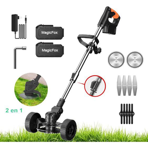 Magicfox - Coupe Bordure sans fil 36V avec 2 batteries, Roue de Guidage Amovible, Débroussailleuse Électrique sans fil - 3 Types de lames