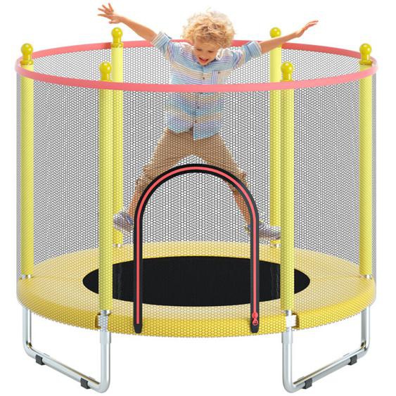 Trampoline pour Enfants Ø150cm, avec Filet de Sécurité Surélevé, Cadre en Acier, Trampoline Extérieur et Intérieur stable - Jaune