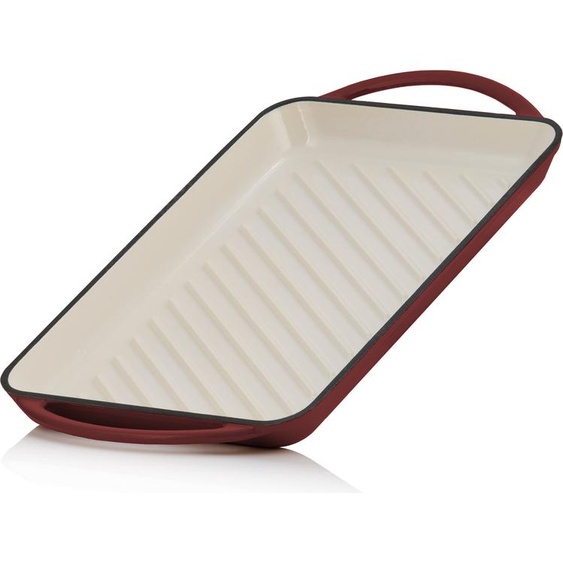 Mahlzeit Grillplatte | 39,5 x 22 x 3,5 cm | Dark Cherry | Émaillé avec deux poignées, nervuré