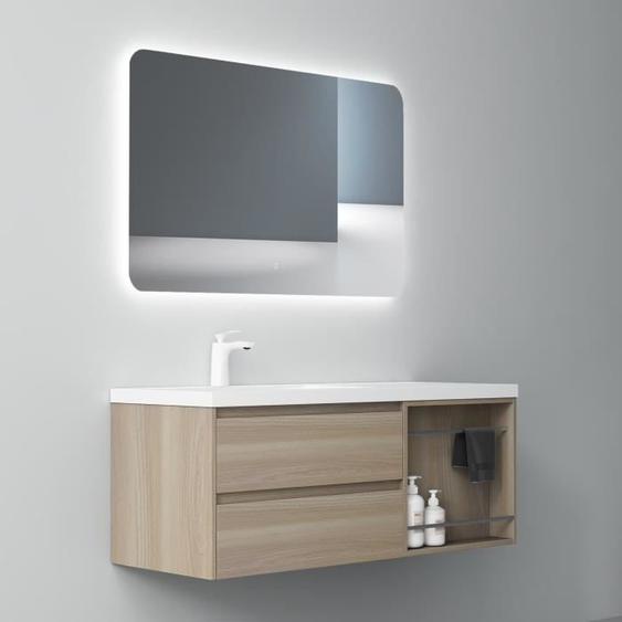 Mai & Mai Meuble de salle de bain chêne clair avec lavabo meuble sous vasque 120x46x49cm meuble suspendu avec 2 tiroirs