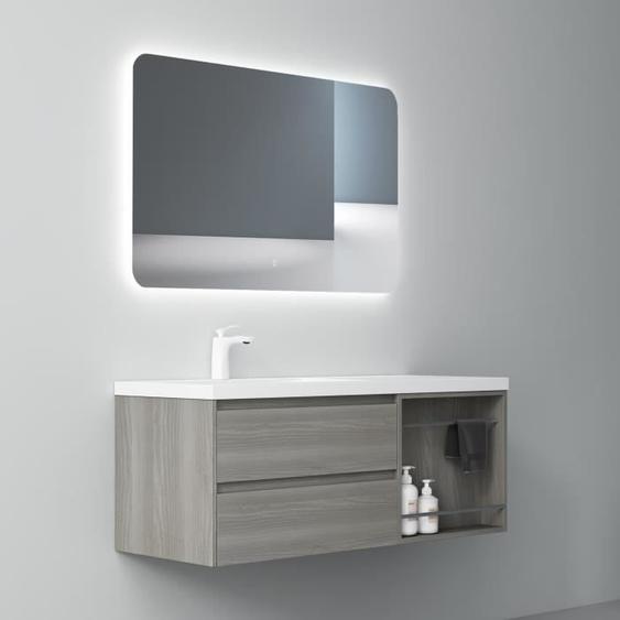 Mai & Mai Meuble de salle de bain chêne foncé avec lavabo meuble sous vasque 120x46x49cm meuble suspendu avec 2 tiroirs