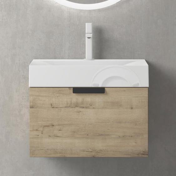 Mai & Mai Meuble de Salle de Bains Chêne Blanc Clair Meuble sous Vasque 60x45cm Meuble avec Lavabo