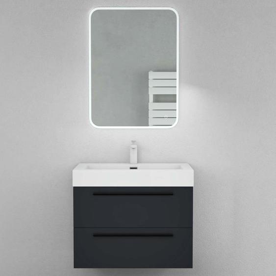 Mai & Mai Meuble sous Vasque Meuble de Salle de Bain Anthracite mat 73cm Quadratto Meuble Suspendu avec Vasque et Miroir