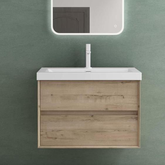 Mai & Mai® Meuble de Salle de Bain Chêne Blanc Clair avec Lavabo Meuble sous Vasque 76,5x48x55cm Meuble Suspendu avec 2 Tiroirs