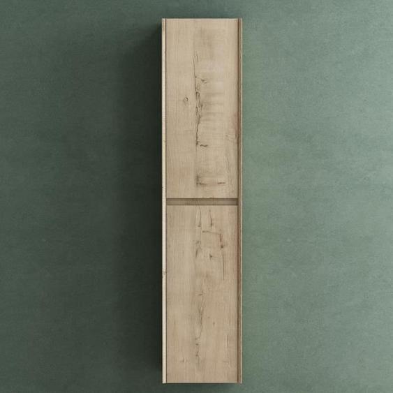 Mai & Mai® Meuble de Salle de Bains Rangement Murale Armoire Haute 35x30x160cm avec 2 Portes 6 Compartiments Chêne Blanc Clair Rimo