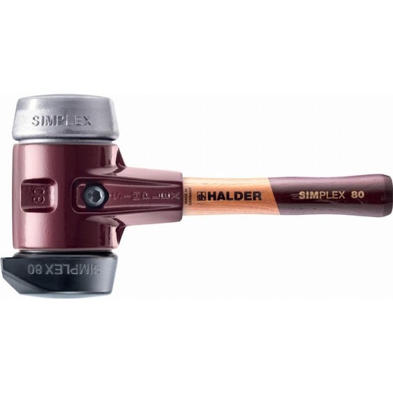 Maillet HALDER SIMPLEX Caoutchouc chargé, avec pied intégré / métal doux, avec boîtier en fonte malléable et manche en bois de haute qualité - D=80 mm - Manche extra-court - 3029.282