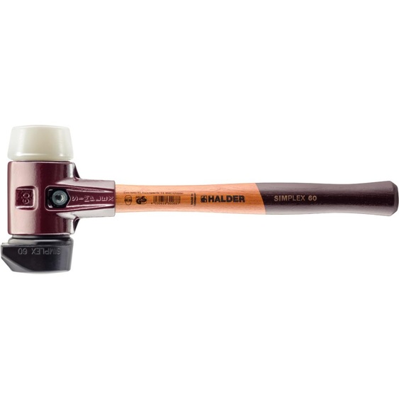 Maillet HALDER SIMPLEX Caoutchouc chargé, avec pied intégré / nylon, avec boîtier en fonte malléable et manche en bois de haute qualité - D=60 mm - 3028.260