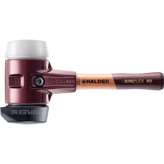 Maillet HALDER SIMPLEX Caoutchouc chargé, avec pied intégré / superplastique, avec boîtier en fonte malléable et manche en bois de haute qualité - D=80 mm - Manche extra-court - 3027.282