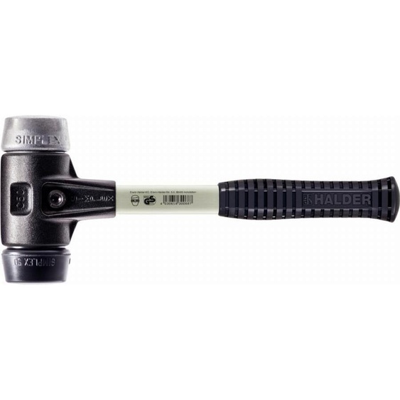 Maillet HALDER SIMPLEX Caoutchouc chargé / métal doux avec boîtier en fonte malléable renforcée et manche en fibre de verre - D=80 mm - 3729.080