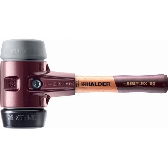 Maillet HALDER SIMPLEX TPE moyen / caoutchouc chargé avec boîtier en fonte malléable et manche en bois - D=80 mm - Manche extra-court - 3023.082