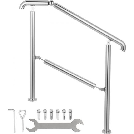 Main courante de rampe descalier en inox pour 5 marches - Rampe dentrée réglable argent - Hauteur réglable - 1,6 m