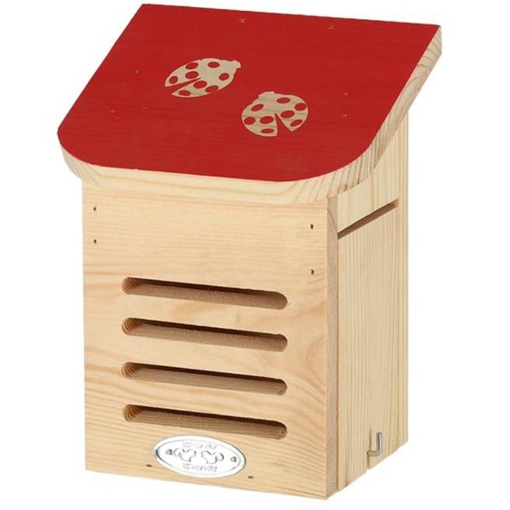 Maison à coccinelles en bois de pin - Beige/Rouge - L 15,2 x H 20 cm