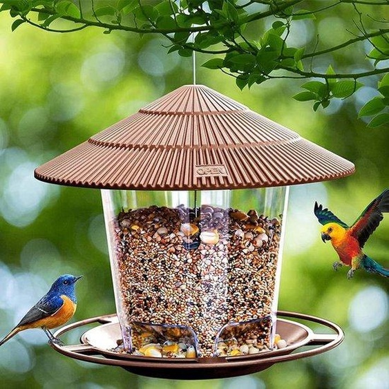 Maison à oiseaux étanche Unyqoos® avec accès à 360°, toit incliné et crochets de suspension – idéale pour le jardin et le balcon, avec système de drainage intégré, livrée entièrement assemblée
