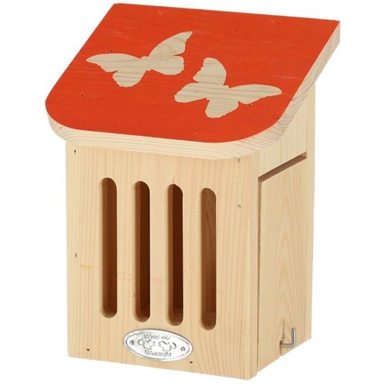 Maison à papillons en bois de pin - Beige/Orange - L 15,2 x H 20,1 cm