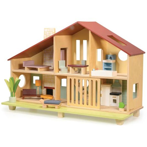 Maison De Poupée En Bois Rétro – Chalet Moderne Avec Meubles Inclus Multicolore