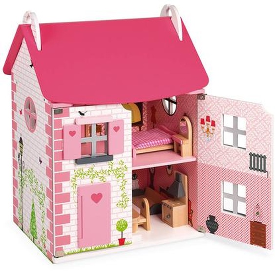 Maison De Poupées En Bois 11 Accessoires Rose
