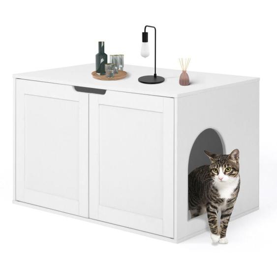 Idmarket - Maison de toilette chat - cache-litière avec doubles portes blanc