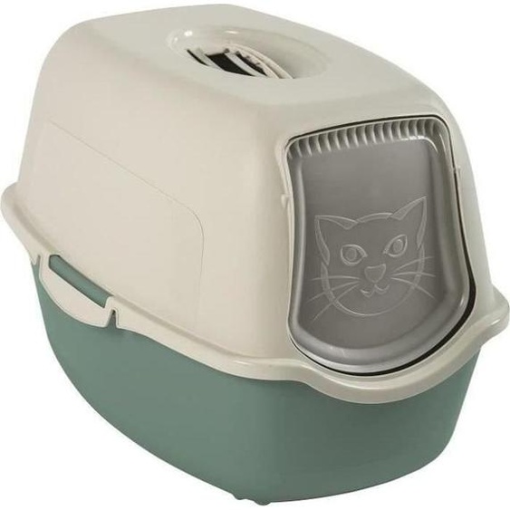Maison de Toilette Chat, Vert deau et Blanc, 56 x 40 x 39 cm, Plastique Recyclé, Pour Chat Adulte, Petit