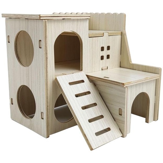 Maison en bois pour hamster, jouet, cachette résistante aux morsures pour accessoires, Skipping Villa, 16 x 16 x 5 cm