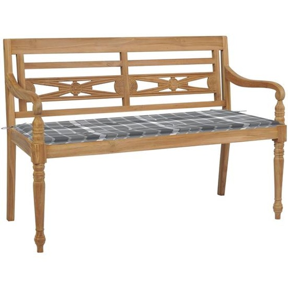 Maison Exclusive Banc Batavia avec coussin à carreaux gris 120 cm teck massif