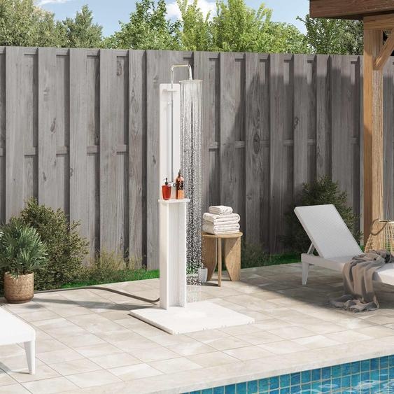 Douche dextérieur exclusive - Dimensions : 206 cm. Fabriquée en bois massif de pin et en acier inoxydable, finition blanche