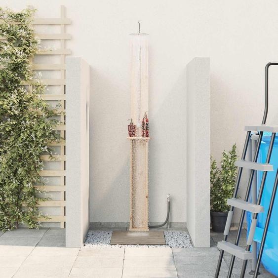 Douche dextérieur exclusive - Dimensions : 246 cm. Fabriquée en bois massif de pin et en acier inoxydable. Finition naturelle