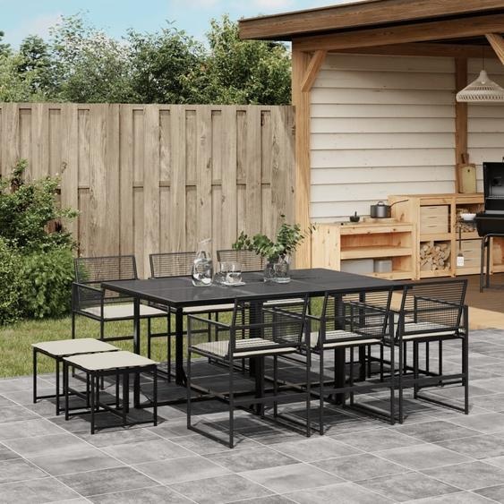 Maison Exclusive - Ensemble à manger de jardin 11 pcs coussins noir résine tressée