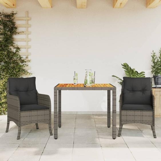 Maison Exclusive - Ensemble à manger de jardin 3 pcs coussins gris résine tressée