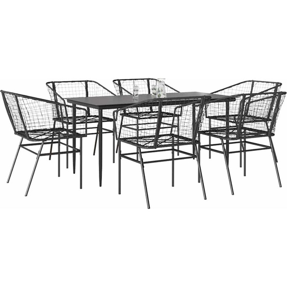 Maison Exclusive - Ensemble à manger de jardin 7pcs noir poly rotin verre