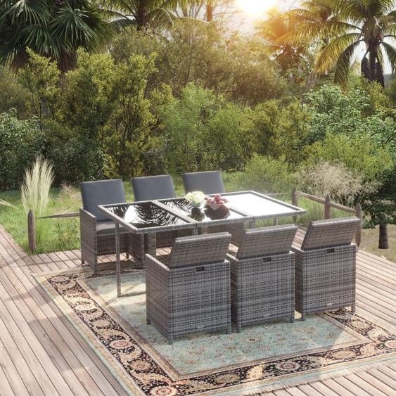 Maison Exclusive - Ensemble à manger de jardin coussins 7pcs Résine tressée Gris